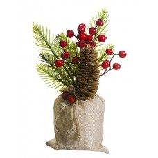 The Holiday Aisle Berry, Pine Cone and Pine Centerpiece in Burlap Pot HLDY7020